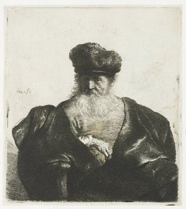 Starzec z brodą, futrzaną czapką i aksamitnym płaszczem autorstwa Rembrandt van Rijn