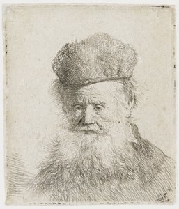 Starszy mężczyzna w futrzanej czapce i z długą brodą autorstwa Rembrandt van Rijn