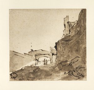 Obrzeża miasta z murami i bramą, ok. 1627-28 (tusz indyjski i wash na papierze) autorstwa Rembrandt van Rijn
