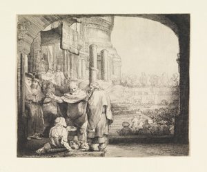 Piotr i Jan uzdrawiają kalekę przy bramie świątyni autorstwa Rembrandt van Rijn