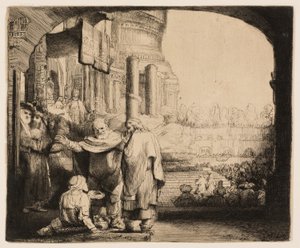 Piotr i Jan uzdrawiają kalekę przy bramie świątyni autorstwa Rembrandt van Rijn