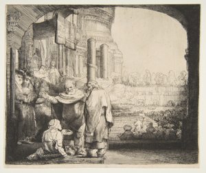 Piotr i Jan uzdrawiają kalekę przy bramie świątyni, 1659. autorstwa Rembrandt van Rijn