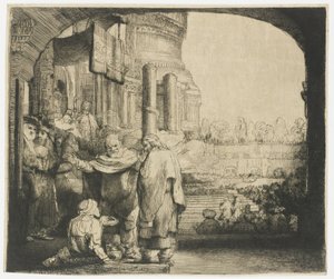 Piotr i Jan uzdrawiają kalekę w bramie świątyni” autorstwa Rembrandt van Rijn