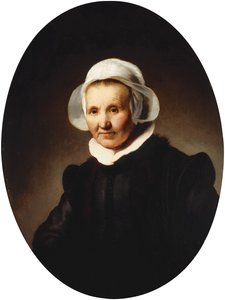 Portret damy, lat 62, być może Aeltje Pietersdr. Uylenburgh, żona Johannesa Cornelisza. Sylwiusz, do połowy długości w czarnym stroju., 1632 autorstwa Rembrandt van Rijn