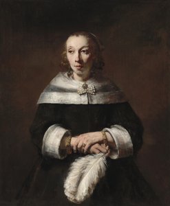Portret kobiety z wachlarzem ze strusich piór autorstwa Rembrandt van Rijn