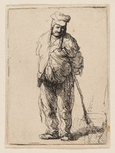 Obdarty chłop z rękami za sobą, trzymający kij autorstwa Rembrandt van Rijn