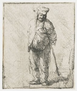 Obrzydliwy chłop z rękami za plecami, trzymający kij autorstwa Rembrandt van Rijn