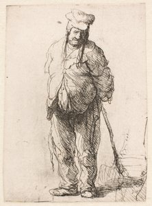 Obrzydliwy chłop z rękami za plecami, trzymający kij autorstwa Rembrandt van Rijn