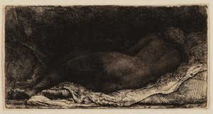 Półleżąca nagość kobieca autorstwa Rembrandt van Rijn