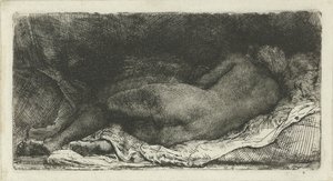 Półleżąca nagość kobieca autorstwa Rembrandt van Rijn