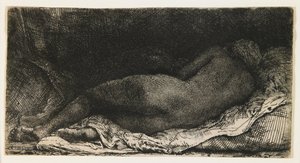 Kobieta w pozycji półleżącej autorstwa Rembrandt van Rijn