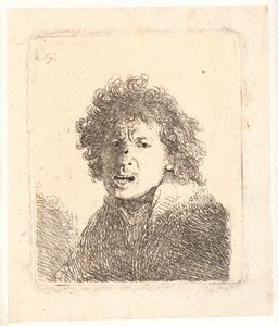 Rembrandt z odkrytą głową i otwartymi ustami, jakby krzyczał: biust autorstwa Rembrandt van Rijn