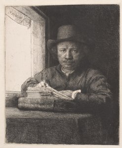 Rembrandt rysuje w oknie autorstwa Rembrandt van Rijn