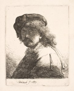 Rembrandt w czapce i szaliku: twarz w cieniu: popiersie autorstwa Rembrandt van Rijn