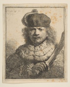 Rembrandt z podniesioną szablą, 1634. autorstwa Rembrandt van Rijn