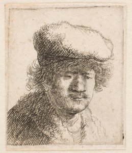 Rembrandt z czapką nasuniętą na czoło: popiersie autorstwa Rembrandt van Rijn