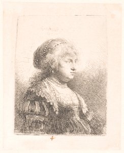 Popiersie Saskia, żony Rembrandta, z perłami we włosach autorstwa Rembrandt van Rijn