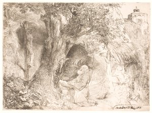 S. Franciszek pod drzewem, modląc się autorstwa Rembrandt van Rijn