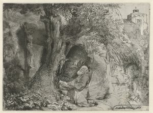 Święty Franciszek pod drzewem, modląc się Św. Franciszek pod modlącym się drzewem autorstwa Rembrandt van Rijn