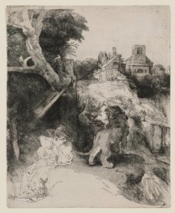 Święty Hieronim czytający w włoskim krajobrazie autorstwa Rembrandt van Rijn