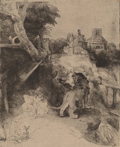 Św. Hieronim czytanie w pejzażu włoskim, c. 1653. autorstwa Rembrandt van Rijn