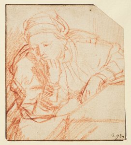 Saskia siedząca przy stole, autorstwa Rembrandt van Rijn