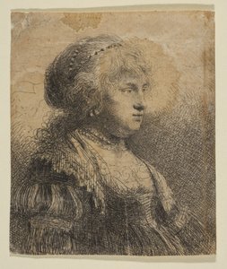 Saskia z perłami we włosach, 1634. autorstwa Rembrandt van Rijn