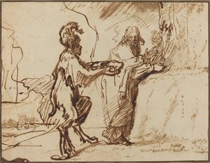 Szatan kusi Chrystusa, by zamienił kamienie w chleb autorstwa Rembrandt van Rijn