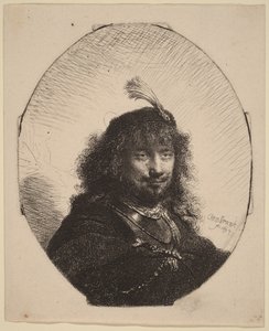 Autoportret () w czapce z piórami i z opuszczoną szablą autorstwa Rembrandt van Rijn