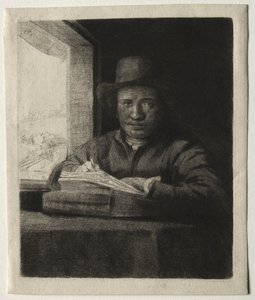 Rysowanie autoportretu w oknie autorstwa Rembrandt van Rijn