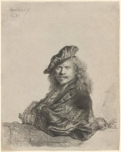 Autoportret oparty o kamienny parapet autorstwa Rembrandt van Rijn