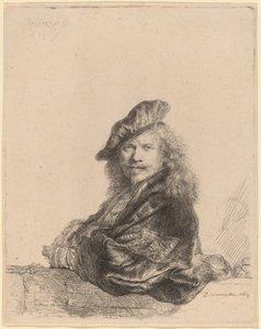 Autoportret oparty o kamienny parapet autorstwa Rembrandt van Rijn
