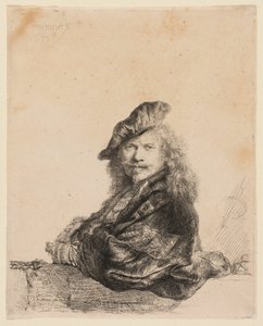 Autoportret oparty o kamienny parapet autorstwa Rembrandt van Rijn