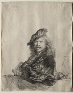 Autoportret oparty o kamienny parapet autorstwa Rembrandt van Rijn