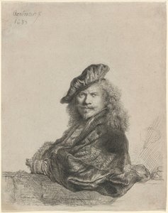 Autoportret oparty o kamienny parapet autorstwa Rembrandt van Rijn
