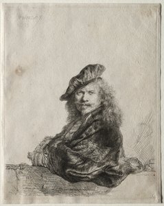 Autoportret oparty na kamiennym parapecie, 1639. autorstwa Rembrandt van Rijn