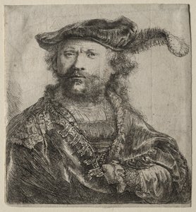 Autoportret w aksamitnej czapce z pióropuszem autorstwa Rembrandt van Rijn