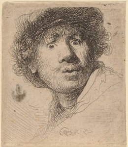 Autoportret w czapce z otwartymi ustami autorstwa Rembrandt van Rijn