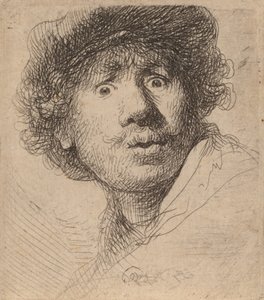 Autoportret w czapce, z otwartymi ustami, 1630. autorstwa Rembrandt van Rijn