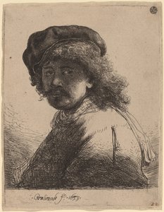 Autoportret w czapce i szaliku z ciemną twarzą autorstwa Rembrandt van Rijn