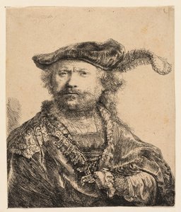 Autoportret w aksamitnej czapce z pióropuszem autorstwa Rembrandt van Rijn