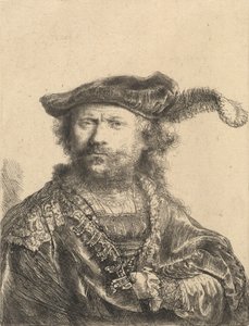 Autoportret w aksamitnej czapce z pióropuszem, 1638. autorstwa Rembrandt van Rijn