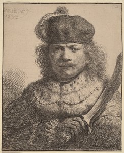 Autoportret z uniesioną szablą autorstwa Rembrandt van Rijn
