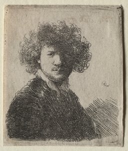 Autoportret z kręconymi włosami i białym kołnierzykiem: Biust autorstwa Rembrandt van Rijn