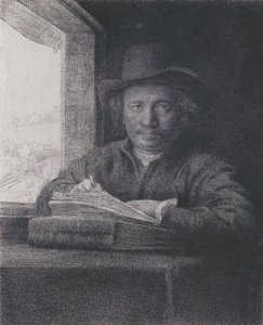 Autoportret, akwaforta na oknie, 1648 (akwaforta i grawer na papierze czerpanym) autorstwa Rembrandt van Rijn