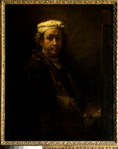 Autoportret przy sztalugach. Obraz Rembrandta Harmenszoon van Rijn dit Rembrandt (1606-1669) Ec. Dziurawy. autorstwa Rembrandt van Rijn