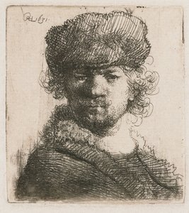 Autoportret w czapce z grubego futra Autoportret w ciężkiej futrzanej czapce: biust autorstwa Rembrandt van Rijn