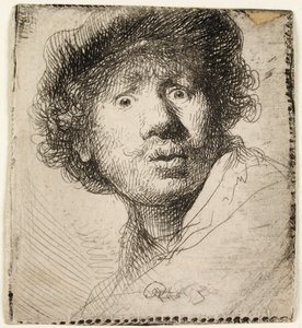 Autoportret w czapce: z otwartymi ustami, 1630. autorstwa Rembrandt van Rijn