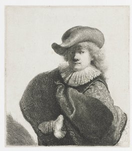 Autoportret w miękkim kapeluszu i wzorzystym płaszczu autorstwa Rembrandt van Rijn