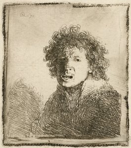 Autoportret z otwartymi ustami, jakby krzyczał: biust, 1630. autorstwa Rembrandt van Rijn